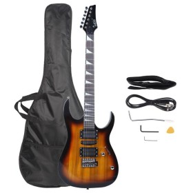 Glarry 170 Electric Guitar Novice Guitar   Bag   Strap   Paddle   Rocker   Cable   Wrench Tool Sunset Color