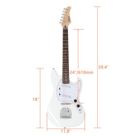  Glarry Full Size 6 String S-S Pickup GMF Electric Guitar with Bag Strap Connector Wrench Tool White